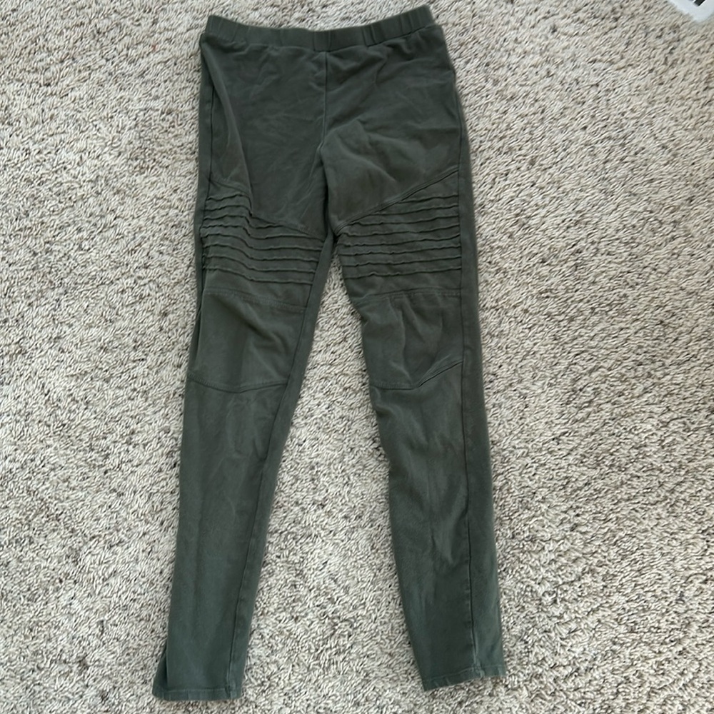 Girls olive green Moto leggings, size L (10-12)